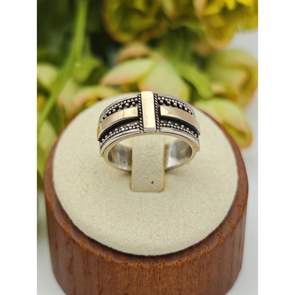 Handmade Artisan Sterling Silver 18K Gold Ring Unisex 6 Mixed Metal Bohemian